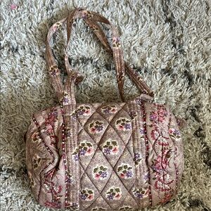 Elegant Floral Quilted Shoulder Bag - Tan and Pink
